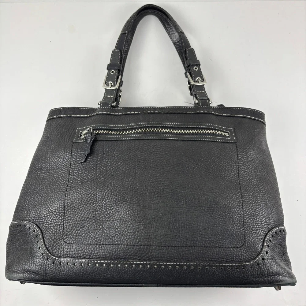 Vtg Y2K Coach‎ Hampton Pebble Leather Tote Black Leather 5749 Brogue Tassel